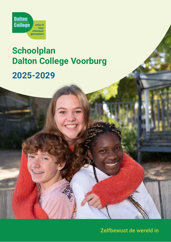 Voorkant van het Schoolplan Dalton College Voorburg 2025-2029, Zelfbewust de wereld in
